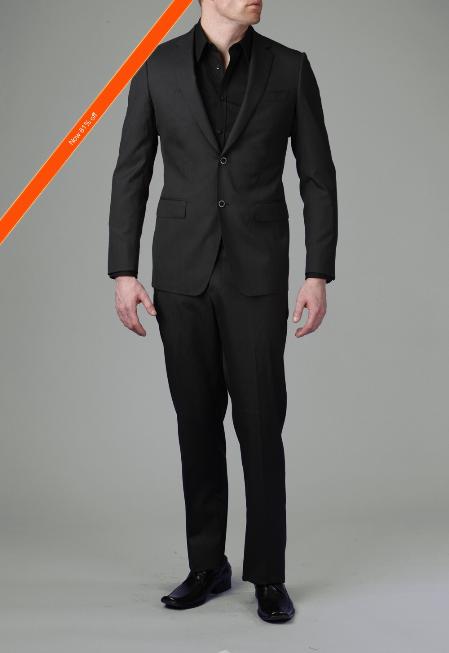 2 Button Liquid Black Modern Slim Suit