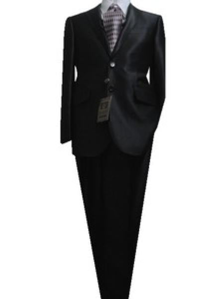 Notch Lapel Jet Black Sharkskin Cheap Priced Business Suits