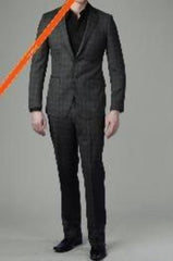 skinny 2-Button Charcoal Ticking Glen Plaid Slim Suit