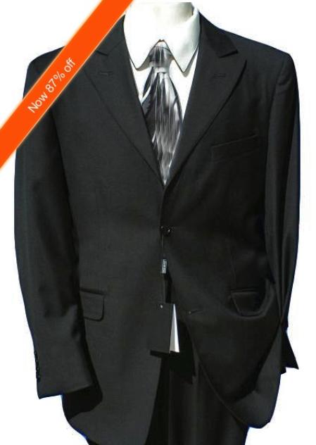 2 Button Peak Lapel Jet Black Suit (Also in Dark Navy) Flat Front