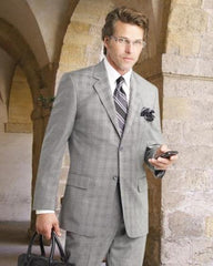 2 Btn Flat Front Pants Glen Plaid, Side Vents, Super 150's Pick Stitch Suit