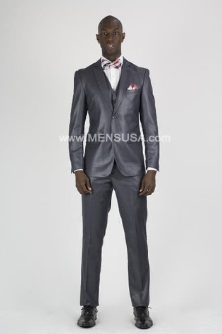 2 Button Sharkskin Textured Pattern Tapered Fit Suit With Vent Slim Fit Charcoal Online Discount Fashion Sale