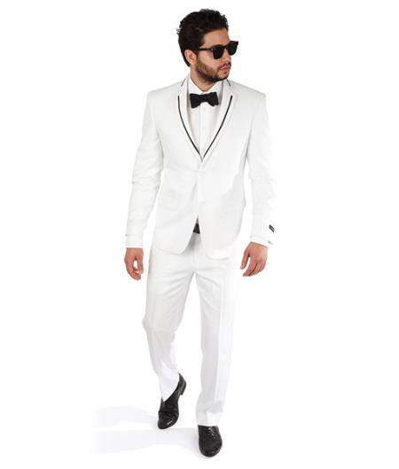 2 Button Trim Collar White Slim Fit Men Suit / Tuxedo With Single Vent Online Discount Fashion Sale