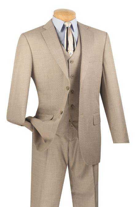 Men's 3 Piece Classic Suit– Wheat Sand Khaki Beige - Three Piece Suit