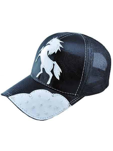 Black Genuine Ostrich Horse Design Baseball Cap