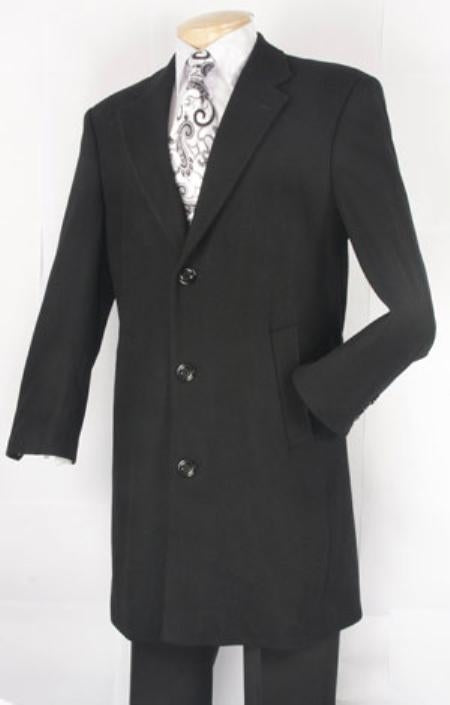 Three Quarters Length Men's Dress Coat Black Fully Lined Men's Overcoat Wool Blend Men's Car Coat