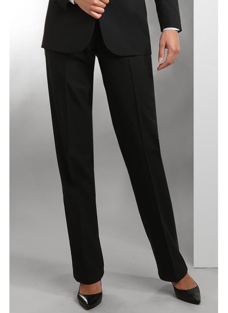 WoMen's Black Plain Front Polyester Tuxedo Pant