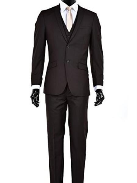 Men's Slim Fit 2 Button  Vested Suit Brown