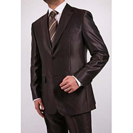 Men's Slim Fit Suit - Fitted Suit - Skinny Suit Men's Shiny Brown Two Button Two Piece Suit On Sale Men's Sharkskin Suit