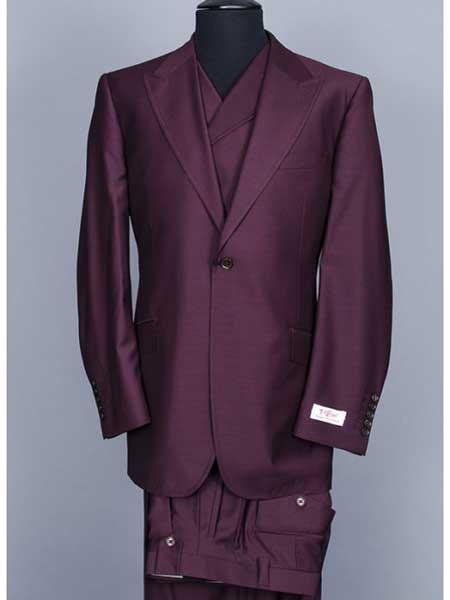 3 Piece Big Peak Lapel Burgundy Suit Vested Wide Leg Pants 1 Button Suit 100% Wool Full Cut Burgundy ~ Wine ~ Vest Maroon Suit