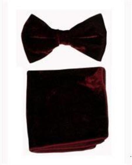 Velvet Bowtie with Hanky Burgundy ~ Wine ~ Maroon