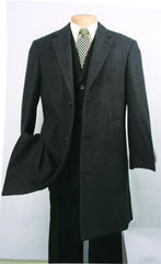 Three Quarters Length Men's Dress Coat Charcoal Fully Lined Men's Overcoat Wool Blend Men's Car Coat