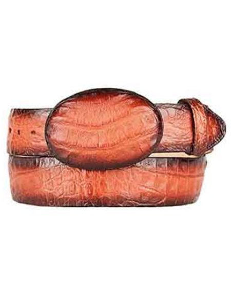 Western Style Belt Burnished Cognac Original Caiman Belly Skin