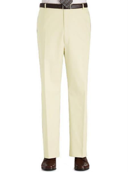 Stage Party Pants Trousers Flat Front Regular Rise Slacks - Cream