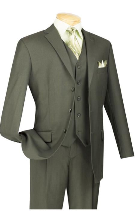 Vinci Dark Olive Green Men's 3 Piece Suit Dark Olive 2 buttons