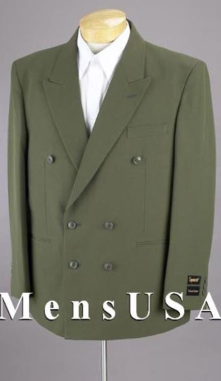 2pc Men's SHARP Double Breasted DRESS Olive Green Blazer / Sportcoat Jacket