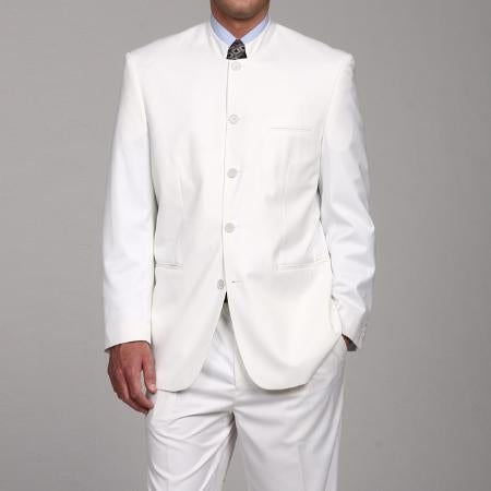 Designer Brand Men's White 5 button Mandarin Collar Suits For Men - All White Suit