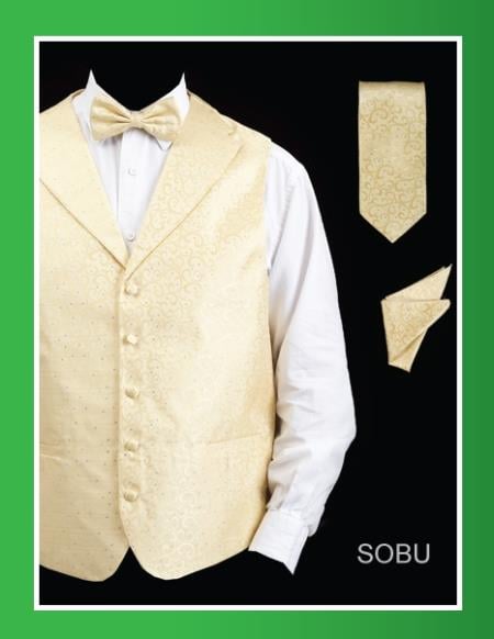 Men's 4 Piece Groomsmen DRESS TUXEDO WEDDING Vest ~ Waistcoat ~ Waist coat  Set (Bow Tie, Neck Tie, Hanky) - Lapelled Groomsmen Vest ~ Waistcoat ~ Waist coat  Sobu - Men's Neck Ties - Mens Dress Tie - Trendy Mens Ties