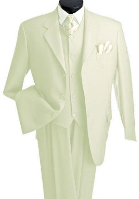 3 Piece Premium Cream ~ Ivory 2 Button Style three piece suit vested suit