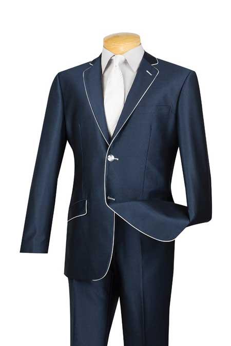 Tuxedo & Formal Men's Slim Fit Blue White Trim Suits