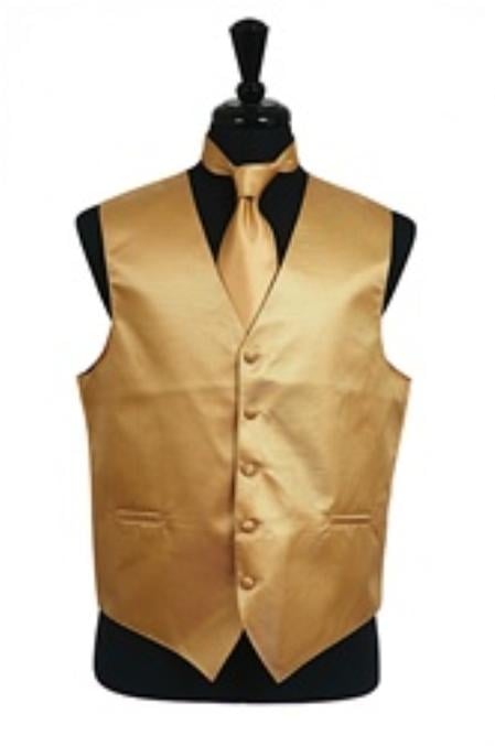 Tuxedo Vest - Wedding Vest Gold - neck design and two front welt Waist coat Tie Set -Men's Neck Ties - Mens Dress Tie - Trendy Mens Ties