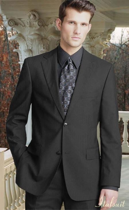 Charcoal Gray 2 Button Wool 2pc Suit Super 150's with Hand Pick Stitch Suit