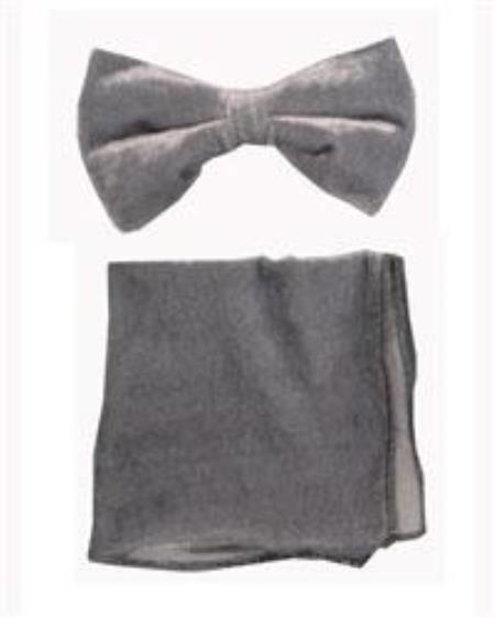 Velvet Bowtie with Hanky Gray