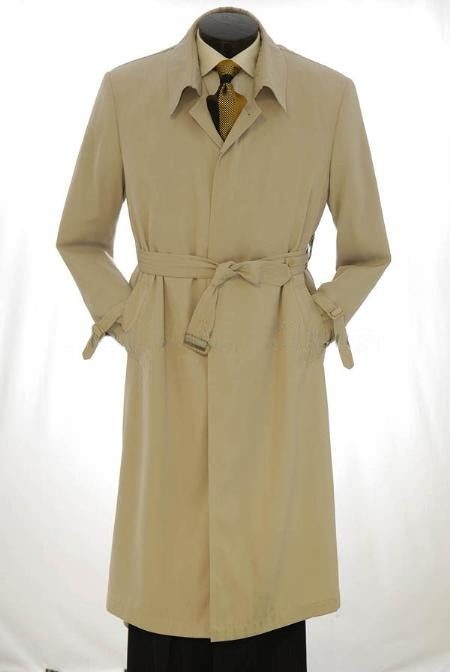 VINTC 482AFZ All Weather Men's Dress Coat Full Length Trench Coat ~ Rain Coat Khaki ~ Tan ~ Beige Long Style