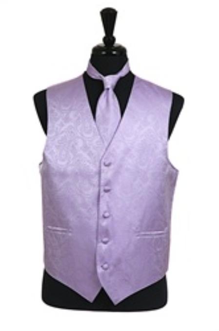 Tuxedo Vest - Wedding Vest Lavender  paisley tone on tone Vest Waist coat Tie Set - Men's Neck Ties - Mens Dress Tie - Trendy Mens Ties