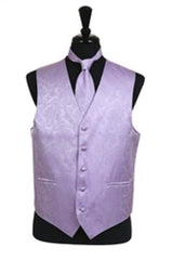 Tuxedo Vest - Wedding Vest Lavender  paisley tone on tone Vest Waist coat Tie Set - Men's Neck Ties - Mens Dress Tie - Trendy Mens Ties