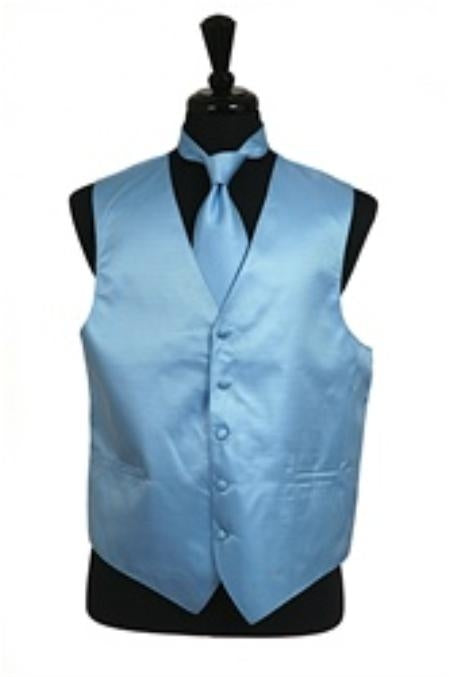 Tuxedo Vest - Wedding Vest Light Blue Welt pocket styling Waist coat Tie Set - Men's Neck Ties - Mens Dress Tie - Trendy Mens Ties