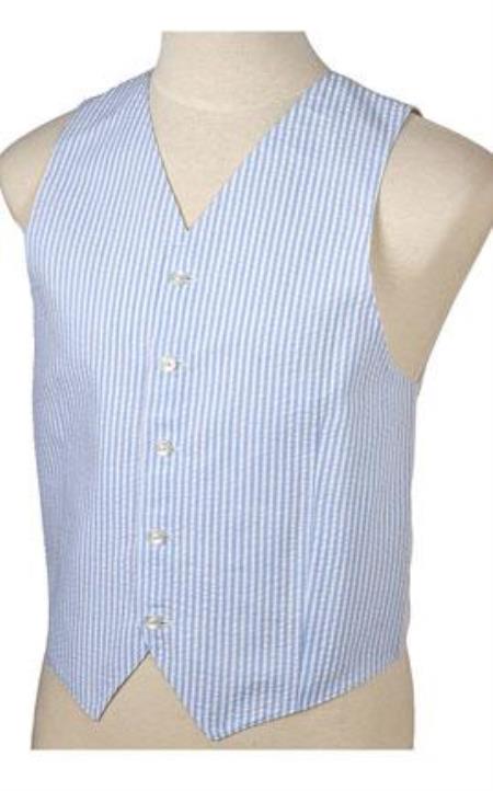 Men's Light Blue and White Stripe ~ Pinstripe Seersucker Sear sucker suit Vest Set