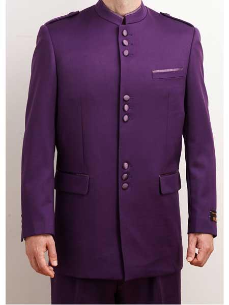 Men's Mandarin Collar 2 Piece Purple  Nehru Style Long Suit