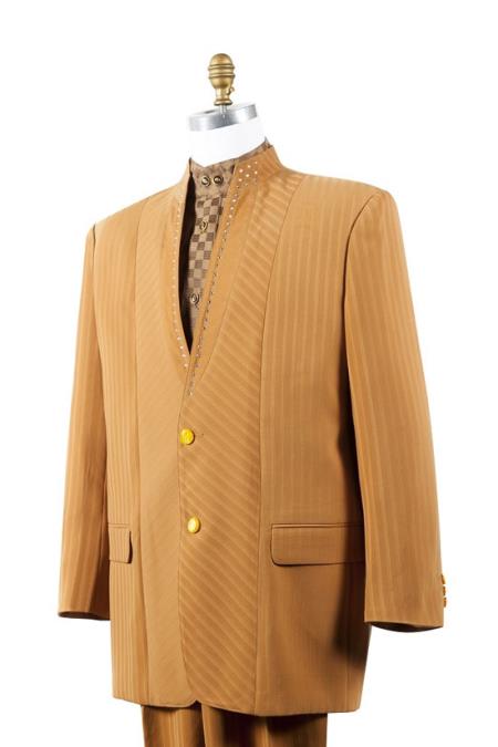 Mandarin Collar Rhine stone Fashion Suit Rust ~ Peach / Gold ~ yellow