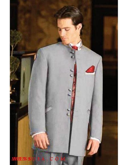 Men's Mandarin Light Grey Tuxedo Suit - Mens Grey And Black Tuxedo Wedding - Charcoal Grey Tuxedo