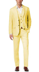 Alberto Nardoni Men's Summer Fabric Vested Three 3 Piece Suit Jacket+ Pants + Yellow Color