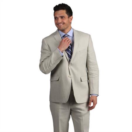 2 button Men's Tan Classic Linen Side Vent Suit