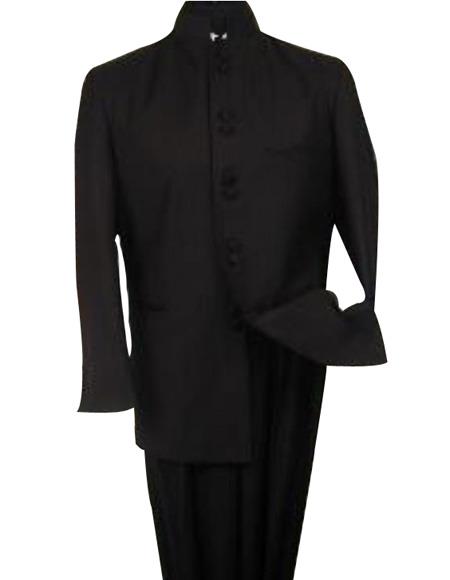 Black 8 Button Mandarin banded collar Nehru Style Suit