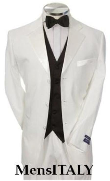 White Men's Tuxedo 2 Buttons Tuxedo Suit + Black Vest + Tuxedo Shirt & Bow Tie Package Combo ~ Combination