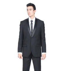 Men's All Black Shawl Collar Slim Fit 2 Piece Suit Fashion Tuxedo For Men