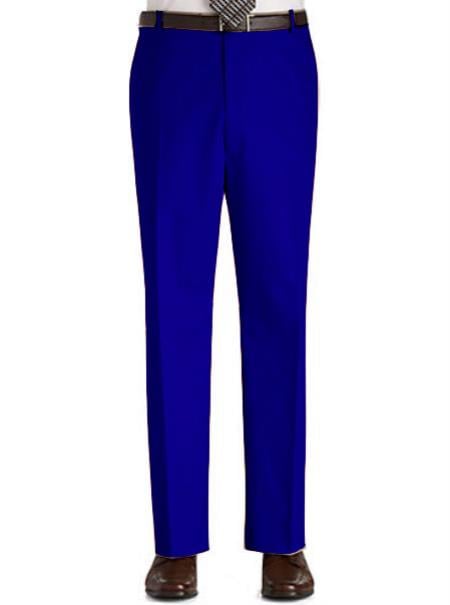 Soft cotton Stage Party classic flat-front Regular Rise Slacks - Royal Blue pants