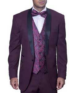 Men's Black and Burgundy ~ Wine ~ Maroon Suit  / Tux Wine With Black Lapel Vested Suit Fashion For Men Burgundy Suit Burgundy Tuxedo