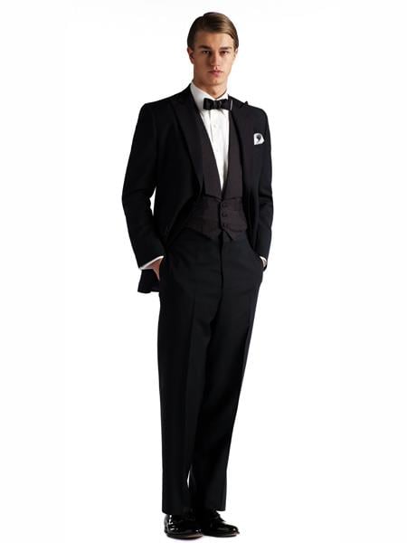 Gatsby Collection Tuxedo With Peaked Lapels Costumes Outfit Male Attire Flap Pockets And Patterned SB Vest