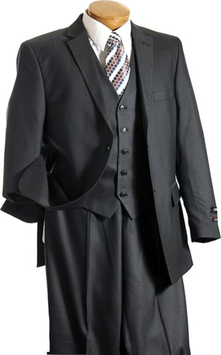 Summer Light Weight Fabric 3PC Vested Charcoal TNT Men's three piece suit