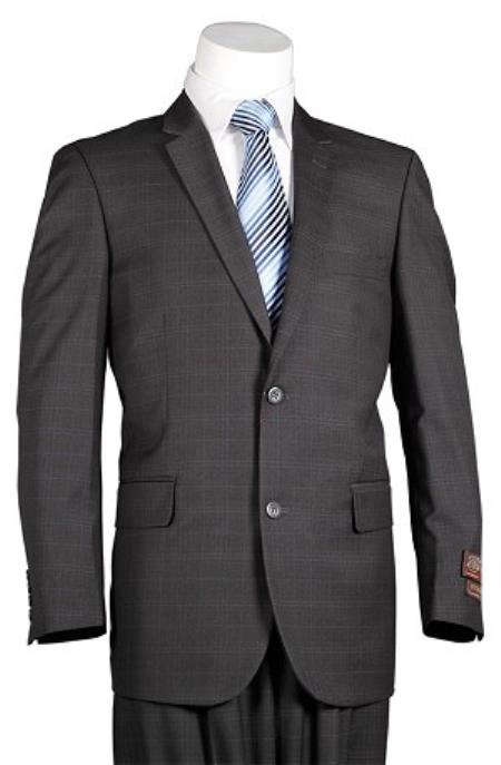 Mens Plaid Suit Vitali Charcoal Windowpane 2 Button Men's Slim Cut Suit