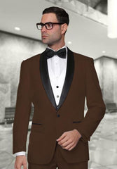 Statement Confidence Men's Dark Brown Modern Fit 3 Piece Shawl Collar Vested Tuxedo Super 150's Wool Jacket + Pants Vest