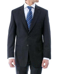 Luxurious High Quality Dark Navy Blue Pinstripe Light Weight Double Vented Ultra Smooth Fabric