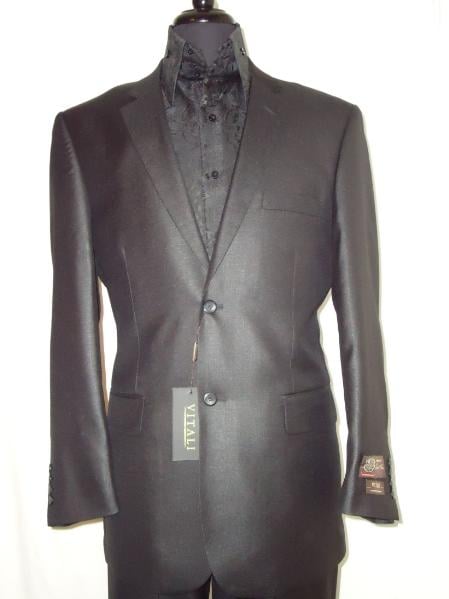 Men's Designer 2-Button With Sheen Black Sharkskin Suit