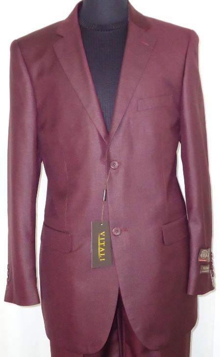 Men's Designer 2-Button With Sheen Burgundy ~ Maroon Suit ~ Wine Color Sharkskin Suit