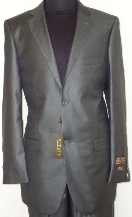 Men's Designer 2-Button With Sheen Charcoal Gray Sharkskin - Color: Dark Grey Suit